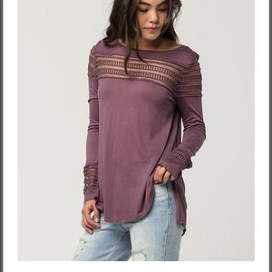 Free People Roxie Mesh Sheer Embroidered Top Tee Large